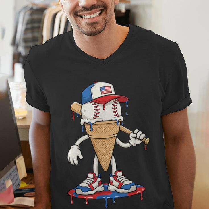 USA Patriotic Baseball Ice Cream Cone Freedom Men's V-Neck T-Shirt USA Patriotic Baseball Ice Cream Cone Freedom Men's V-Neck T-Shirt