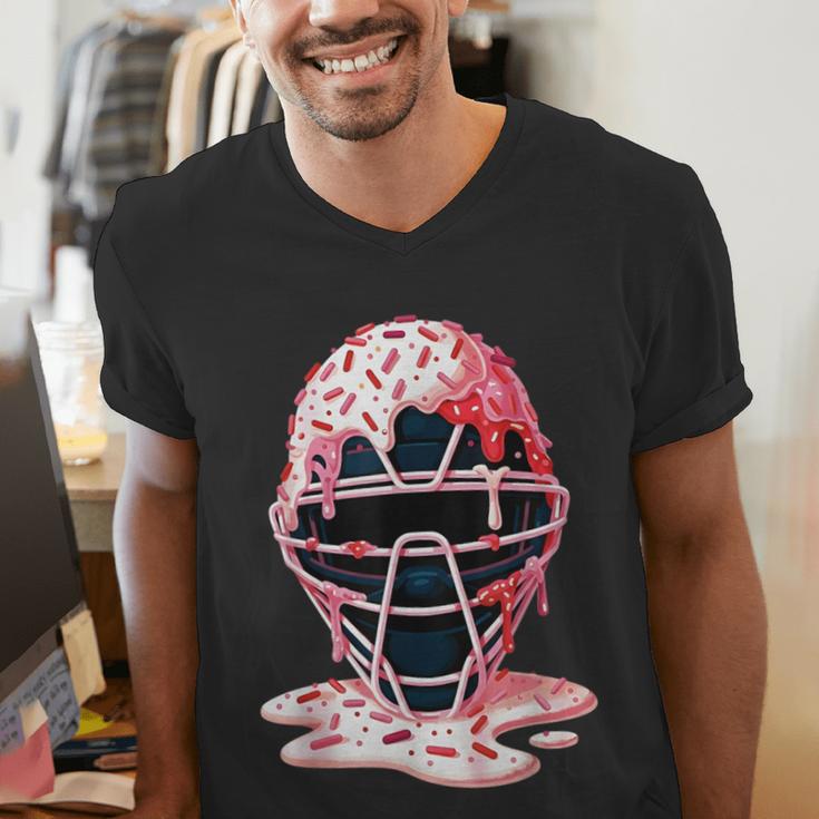 Valentine Baseball Catcher Mask Ice Cream Drip Tee For Boys Men's V-Neck T-Shirt Valentine Baseball Catcher Mask Ice Cream Drip Tee For Boys Men's V-Neck T-Shirt