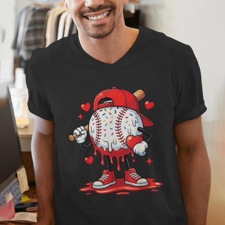 Valentine Baseball Drip Ice Cream Youth Boys Couples Men's V-Neck T-Shirt Valentine Baseball Drip Ice Cream Youth Boys Couples Men's V-Neck T-Shirt