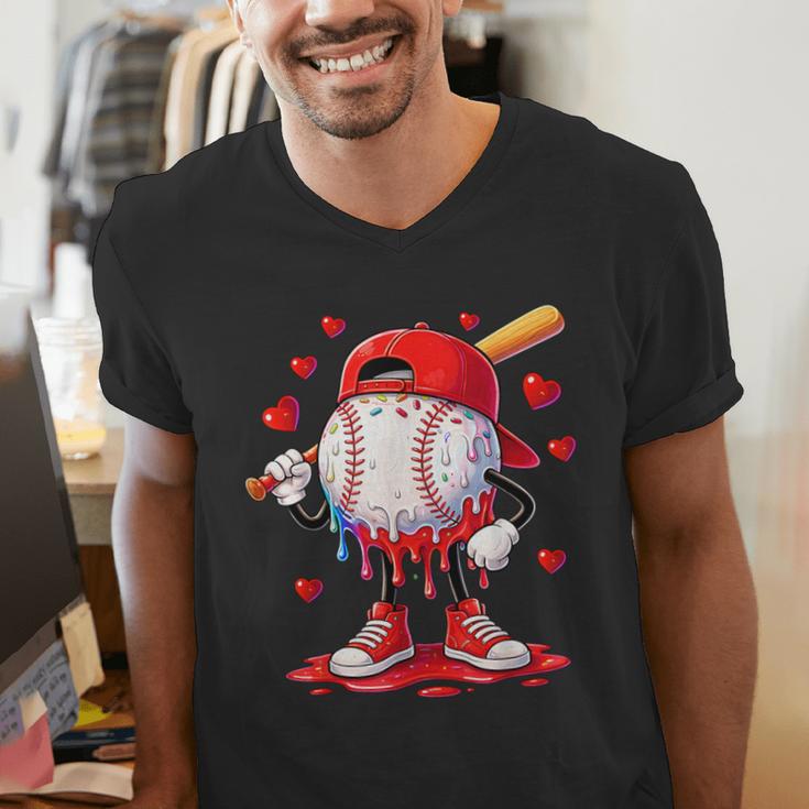 Valentine Baseball Heart Drip Sport Love Valentines Day Boys Men's V-Neck T-Shirt Valentine Baseball Heart Drip Sport Love Valentines Day Boys Men's V-Neck T-Shirt