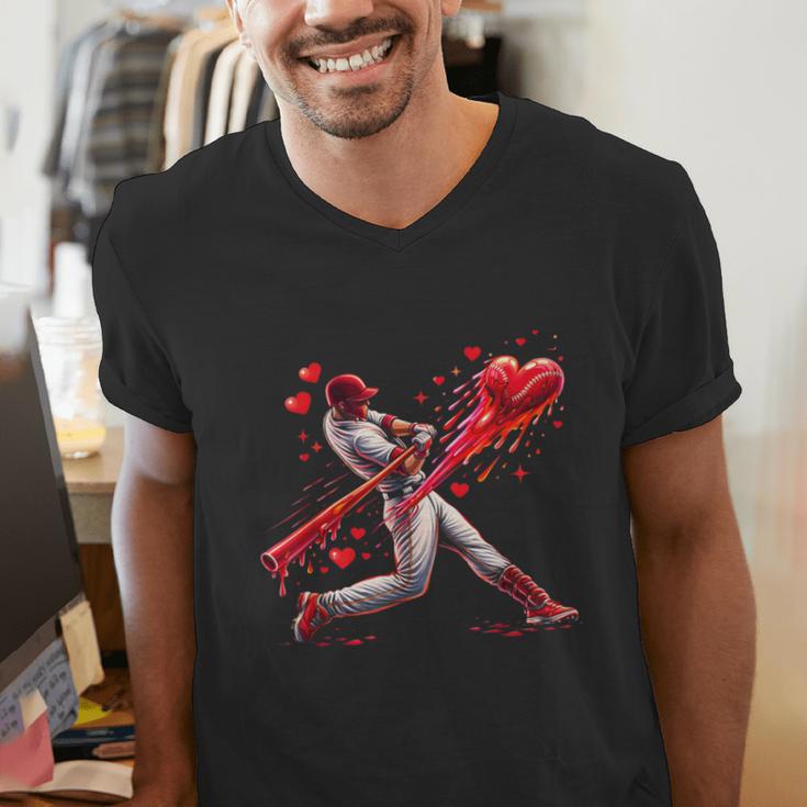 Valentine Baseball Player Drip Men's V-Neck T-Shirt Valentine Baseball Player Drip Men's V-Neck T-Shirt