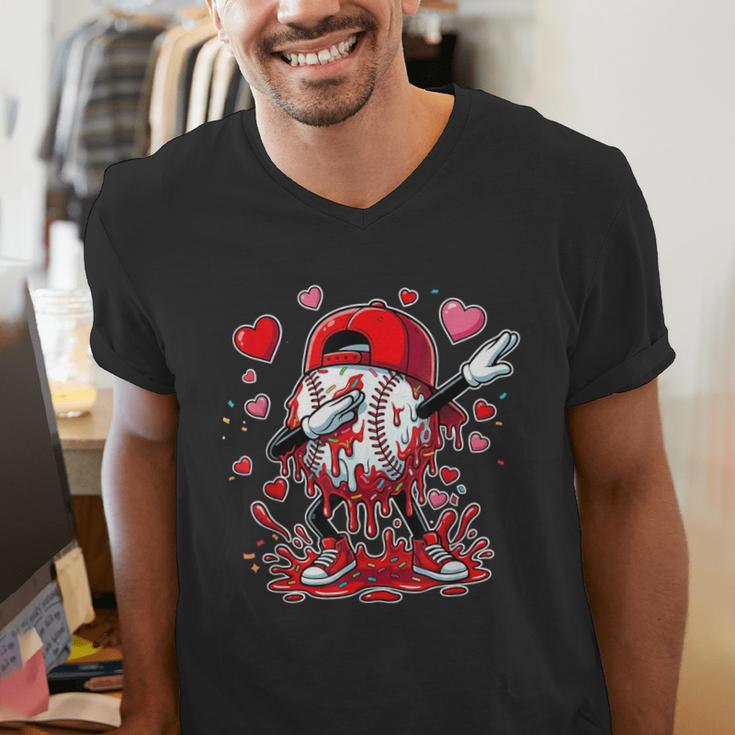 Valentines Baseball Toddler Boys Kids Dabbing Baseball Drip Men's V-Neck T-Shirt