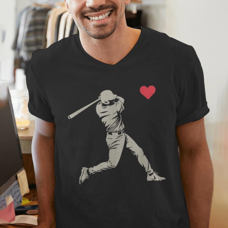 Valentines Day Baseball Batter Silhouette Heart Men Boy Kids Men's V-Neck T-Shirt Valentines Day Baseball Batter Silhouette Heart Men Boy Kids Men's V-Neck T-Shirt
