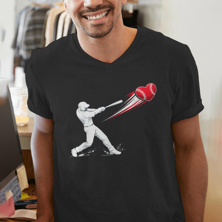 Valentines Day Baseball Batter Silhouette Heart Men's V-Neck T-Shirt