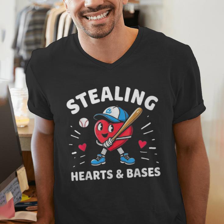 Valentines Day Baseball Stealing Hearts Bases Boys Kids Men Men's V-Neck T-Shirt Valentines Day Baseball Stealing Hearts Bases Boys Kids Men Men's V-Neck T-Shirt