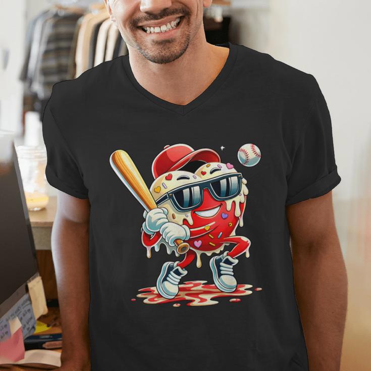 Valentines Day Heart Baseball Drip Ice Cream Boys Kids Men Men's V-Neck T-Shirt Valentines Day Heart Baseball Drip Ice Cream Boys Kids Men Men's V-Neck T-Shirt