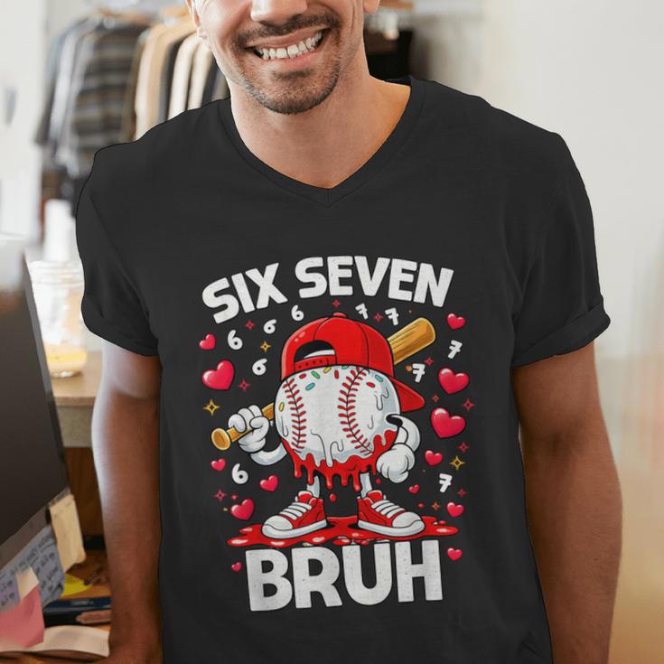 Valentines Day Six Seven Bruh 6 7 Meme Baseball Drip Boys Men's V-Neck T-Shirt Valentines Day Six Seven Bruh 6 7 Meme Baseball Drip Boys Men's V-Neck T-Shirt