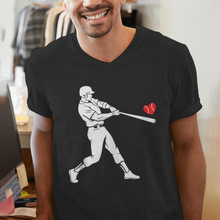 Valentines US Baseball Player Silhouette Heart Men's V-Neck T-Shirt Valentines US Baseball Player Silhouette Heart Men's V-Neck T-Shirt