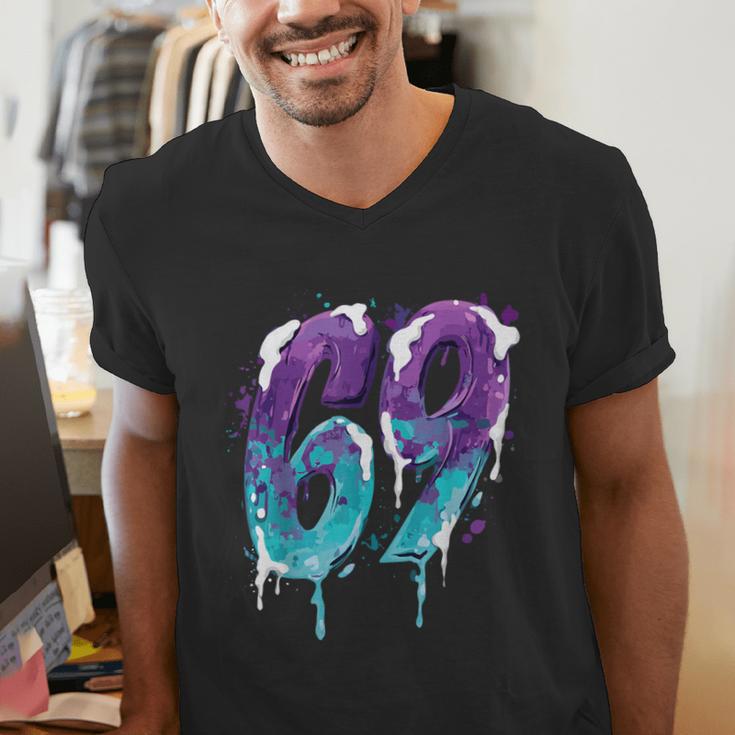 Vintage Baseball 69 Number Men's V-Neck T-Shirt Vintage Baseball 69 Number Men's V-Neck T-Shirt
