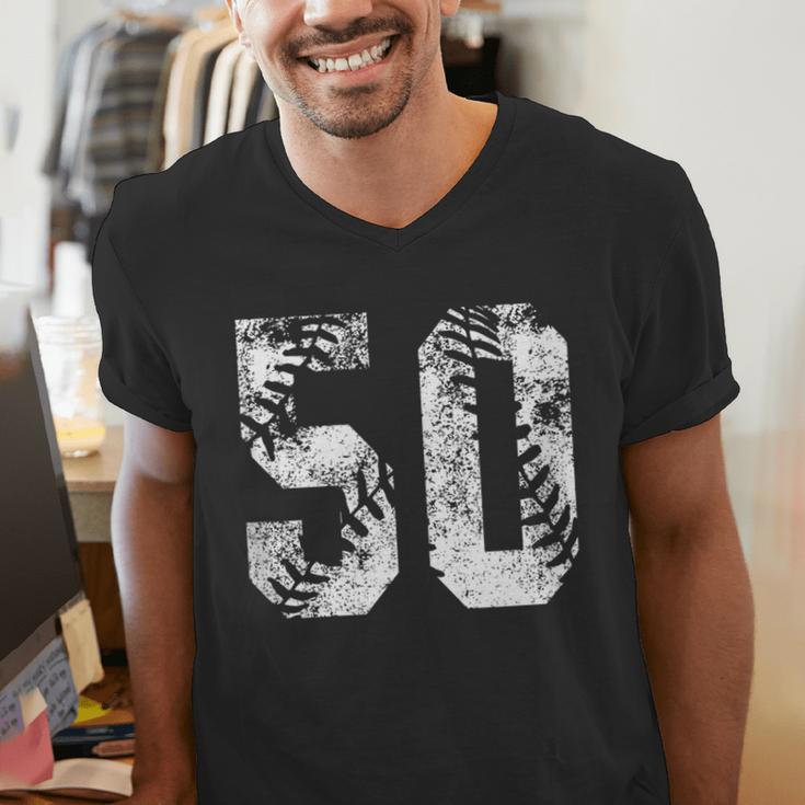 Vintage Baseball Number 50 Jersey Player Uniform Men's V-Neck T-Shirt Vintage Baseball Number 50 Jersey Player Uniform Men's V-Neck T-Shirt