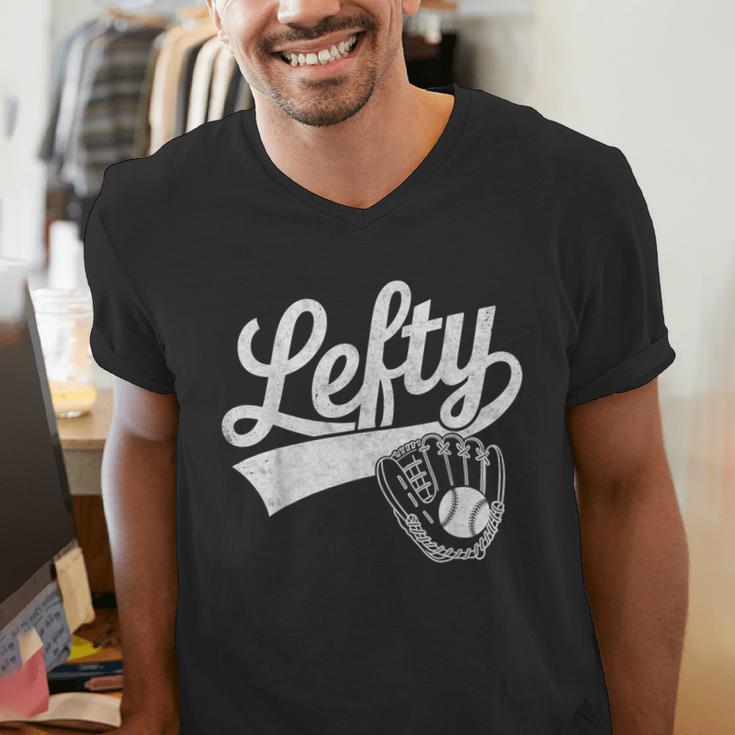 Vintage Baseball Tee Lefty Left Handed Baseball Player Men's V-Neck T-Shirt
