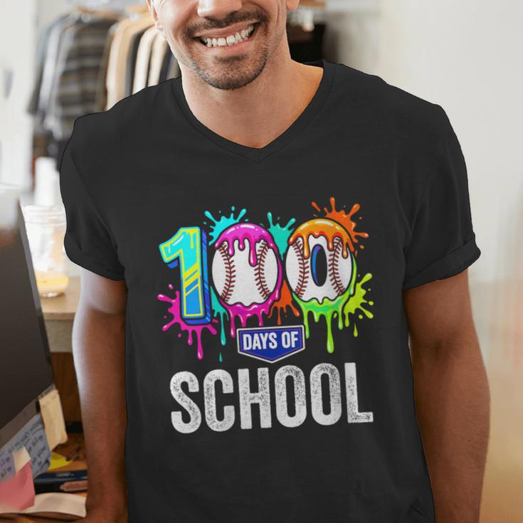 Women's 100 Days Of School Dripping Baseball Boys Kids Teacher Men's V-Neck T-Shirt Women's 100 Days Of School Dripping Baseball Boys Kids Teacher Men's V-Neck T-Shirt