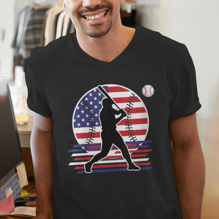 Women's Batter Patriotic American Flag Baseball Silks Men's V-Neck T-Shirt