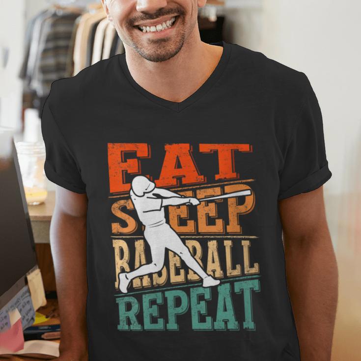 Women's Eat Sleep Baseball Repeat Vintage Player Sport Lover Retro Men's V-Neck T-Shirt Women's Eat Sleep Baseball Repeat Vintage Player Sport Lover Retro Men's V-Neck T-Shirt