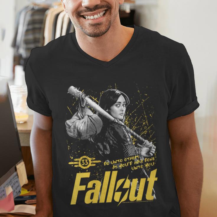 Women's Fallout TV Series Lucy Do Unto Others Baseball Bat Gamer Men's V-Neck T-Shirt Women's Fallout TV Series Lucy Do Unto Others Baseball Bat Gamer Men's V-Neck T-Shirt