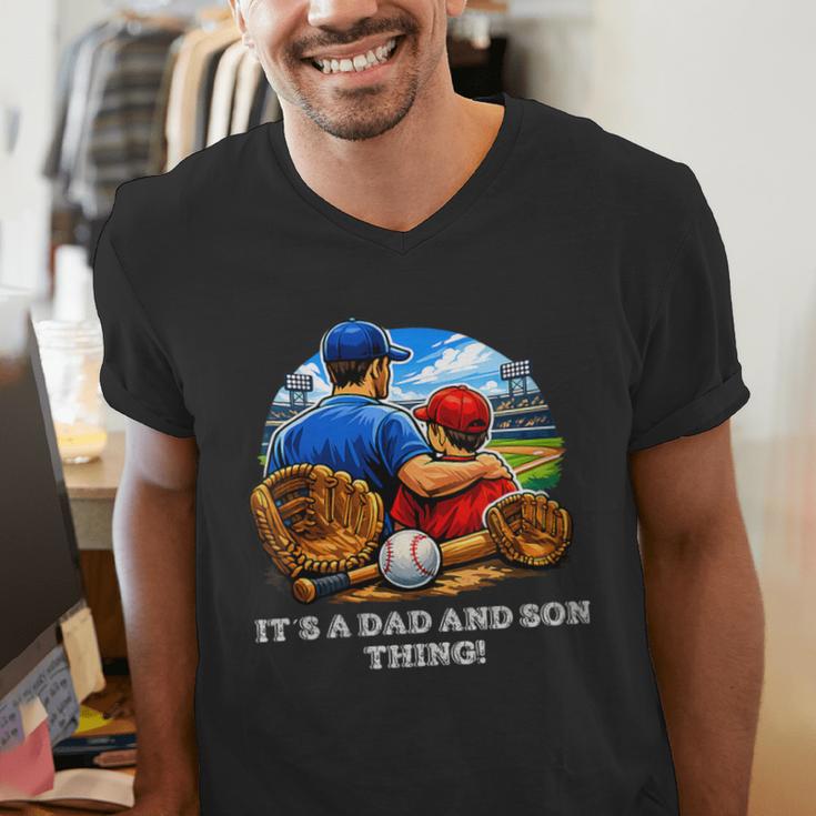 Women's Father Son Baseball Father's Day Men's V-Neck T-Shirt Women's Father Son Baseball Father's Day Men's V-Neck T-Shirt