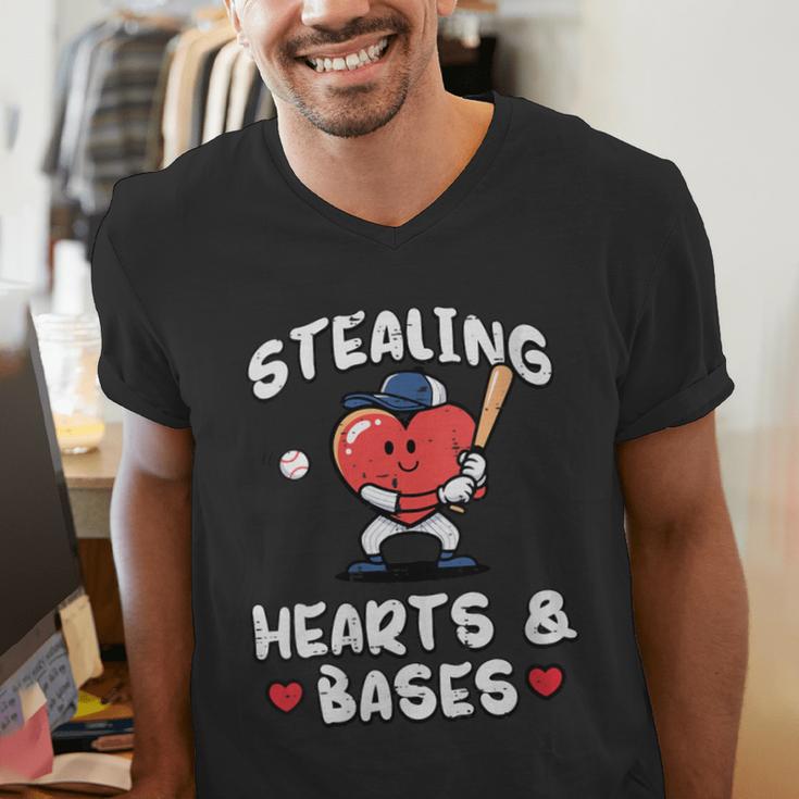 Women's Valentines Day Baseball Stealing Hearts Bases Boys Kids Men Men's V-Neck T-Shirt Women's Valentines Day Baseball Stealing Hearts Bases Boys Kids Men Men's V-Neck T-Shirt