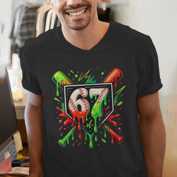 Xmas Baseball Six Seven 67 Meme Ice Cream Drip Men Women Men's V-Neck T-Shirt Xmas Baseball Six Seven 67 Meme Ice Cream Drip Men Women Men's V-Neck T-Shirt