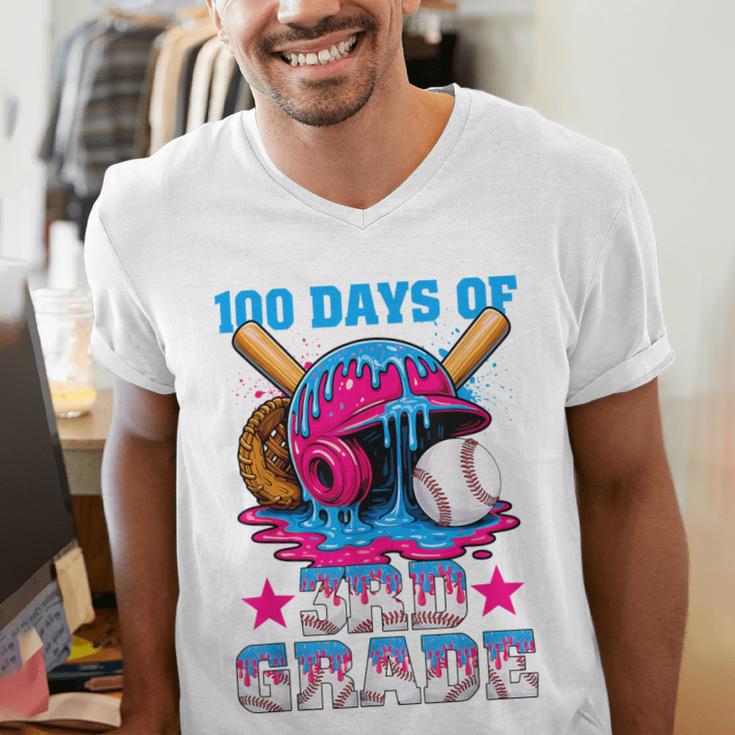 100 Days Of 3rd Grade Baseball 100th Day Of School Boys Kids Men's V-Neck T-Shirt 100 Days Of 3rd Grade Baseball 100th Day Of School Boys Kids Men's V-Neck T-Shirt