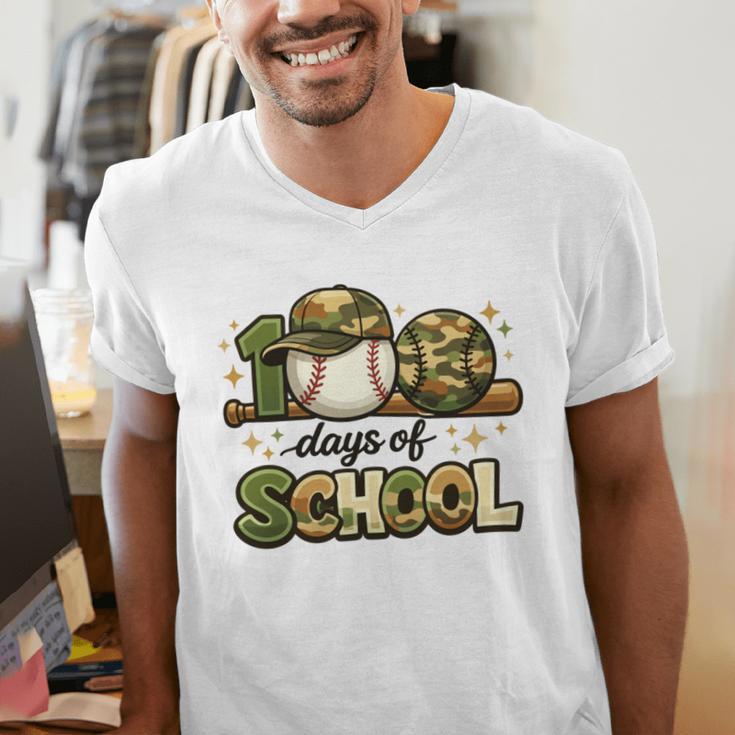 100 Days Of School Baseball Camo School Teacher Boy Men's V-Neck T-Shirt 100 Days Of School Baseball Camo School Teacher Boy Men's V-Neck T-Shirt