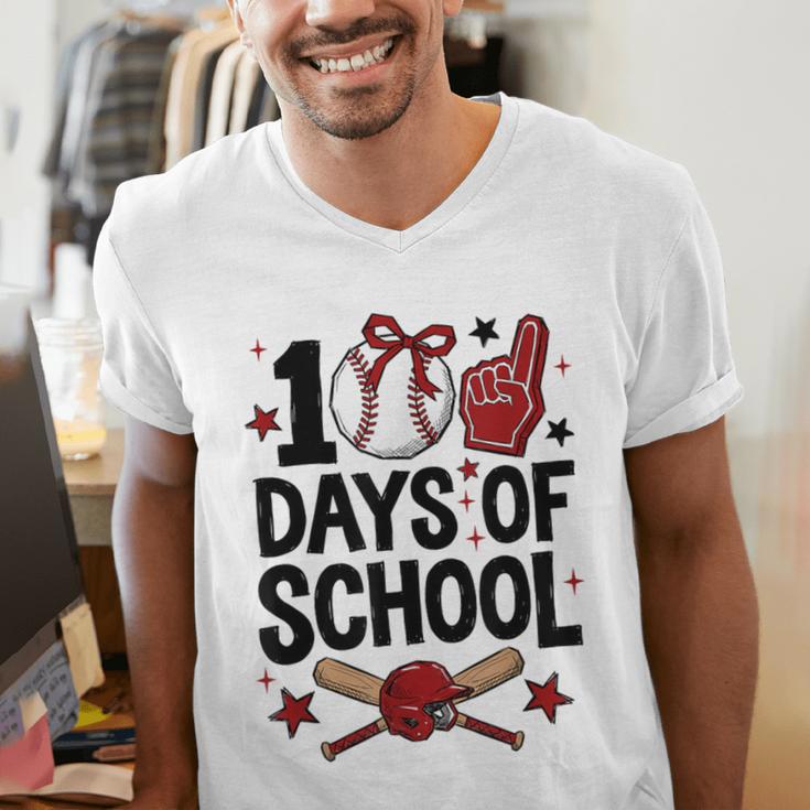 100 Days Of School Coquette Bow Baseball 100th Day Girl Kid Men's V-Neck T-Shirt 100 Days Of School Coquette Bow Baseball 100th Day Girl Kid Men's V-Neck T-Shirt