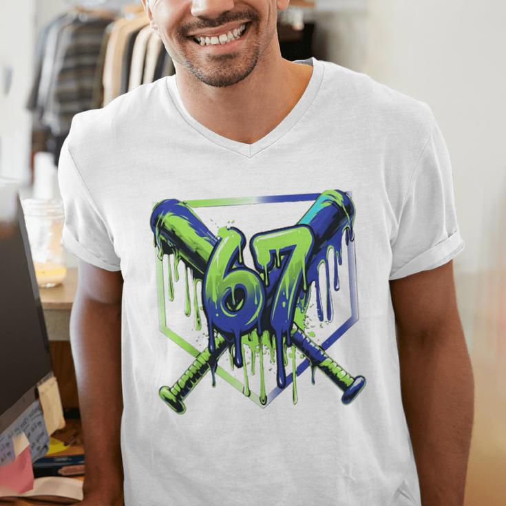 67 Baseball Drip Effect Urban Tee Style 6-7 Meme Graphic Premium Tri-Blend Men's V-Neck T-Shirt