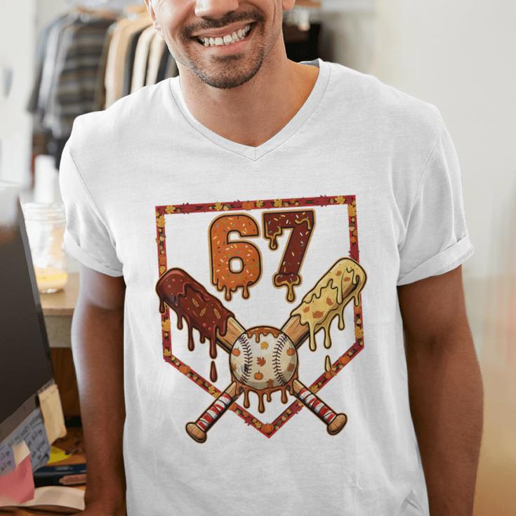 67 Baseball Drip Thanksgiving Six Seven Boys Teens Kids Men's V-Neck T-Shirt 67 Baseball Drip Thanksgiving Six Seven Boys Teens Kids Men's V-Neck T-Shirt