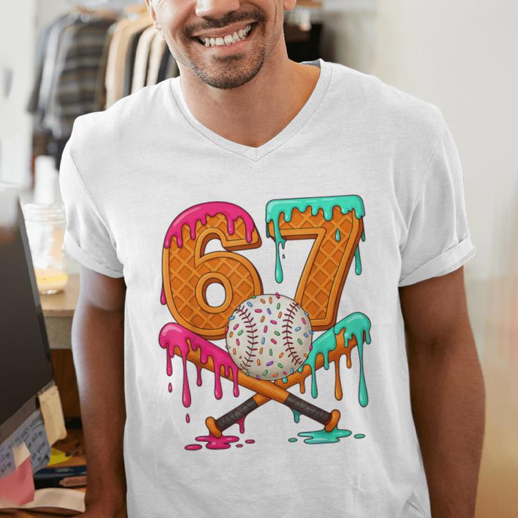67 Ice Cream Drip Baseball Number 67 Player 67th Birthday Men's V-Neck T-Shirt 67 Ice Cream Drip Baseball Number 67 Player 67th Birthday Men's V-Neck T-Shirt
