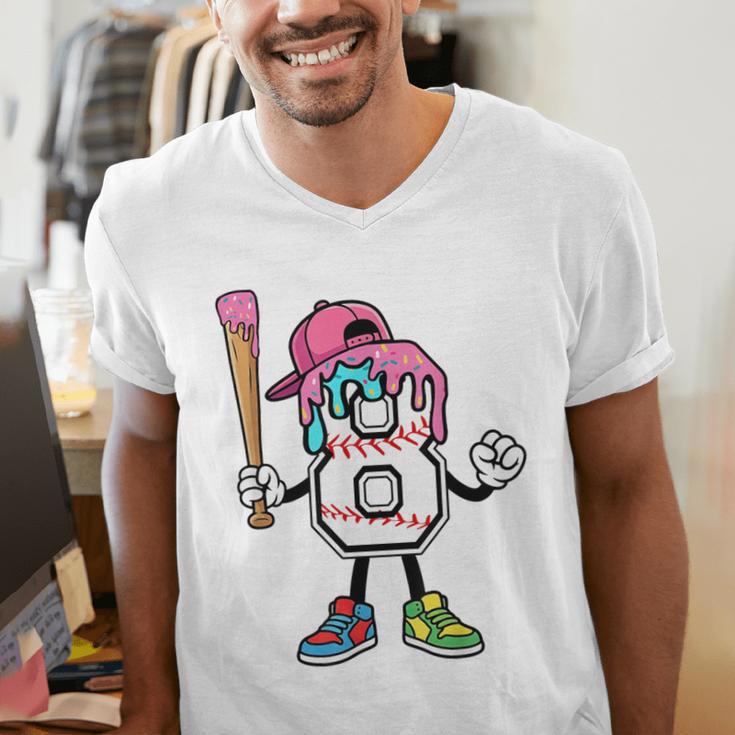 8th Birthday Baseball Ice-Cream Drip 8 Years Old Boys Girls Men's V-Neck T-Shirt 8th Birthday Baseball Ice-Cream Drip 8 Years Old Boys Girls Men's V-Neck T-Shirt