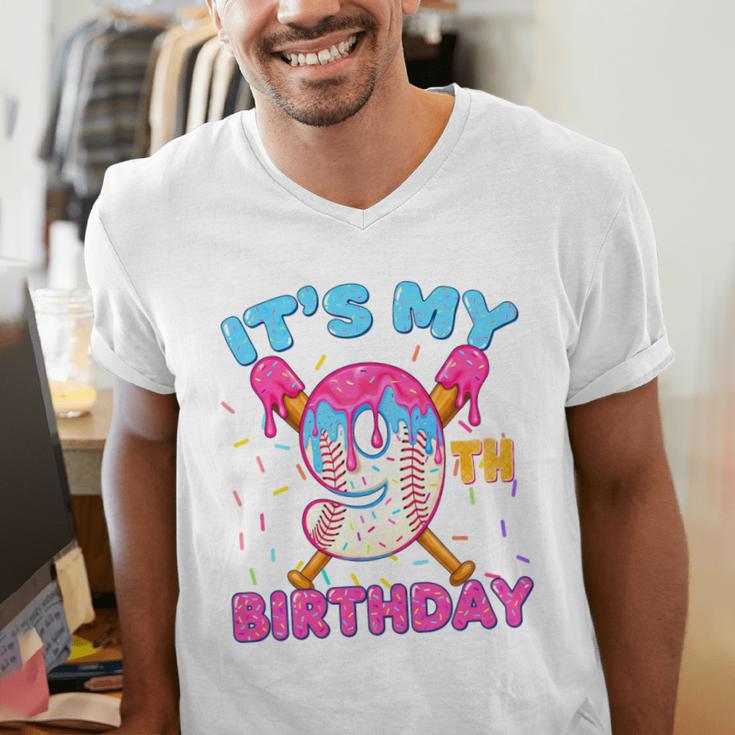 9th Birthday Baseball 9 Year Old Ice Cream Drip Boy Baseball Premium Tri-Blend Men's V-Neck T-Shirt