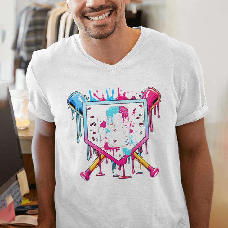 9th Birthday Boys Baseball Ice Cream Drip Boys Baseball Men's V-Neck T-Shirt 9th Birthday Boys Baseball Ice Cream Drip Boys Baseball Men's V-Neck T-Shirt