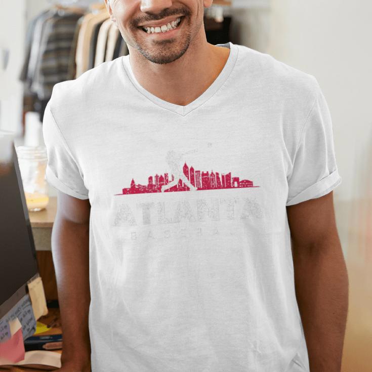 Atlanta Baseball Vintage Player Minimalist Skyline Retro Men's V-Neck T-Shirt Atlanta Baseball Vintage Player Minimalist Skyline Retro Men's V-Neck T-Shirt