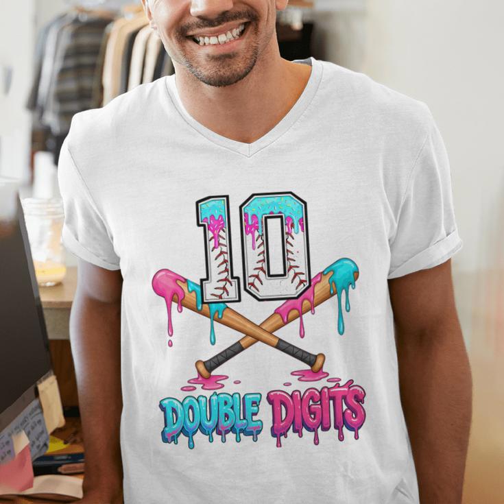 Baseball 10 Year Old Ice Cream Drip 10th Bday Double Digits Men's V-Neck T-Shirt Baseball 10 Year Old Ice Cream Drip 10th Bday Double Digits Men's V-Neck T-Shirt