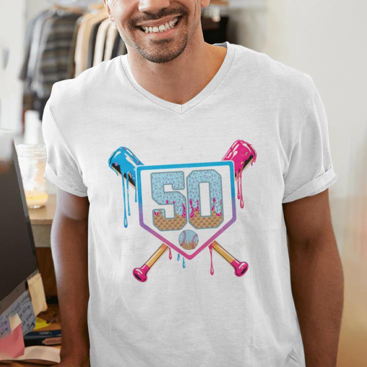 Baseball 50 Year Old Ice Cream Drip 50th Birthday Number 50 Men's V-Neck T-Shirt Baseball 50 Year Old Ice Cream Drip 50th Birthday Number 50 Men's V-Neck T-Shirt