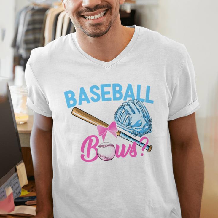 Baseball Or Bows Brother Loves You Gender Reveal Boy Or Girl Men's V-Neck T-Shirt Baseball Or Bows Brother Loves You Gender Reveal Boy Or Girl Men's V-Neck T-Shirt