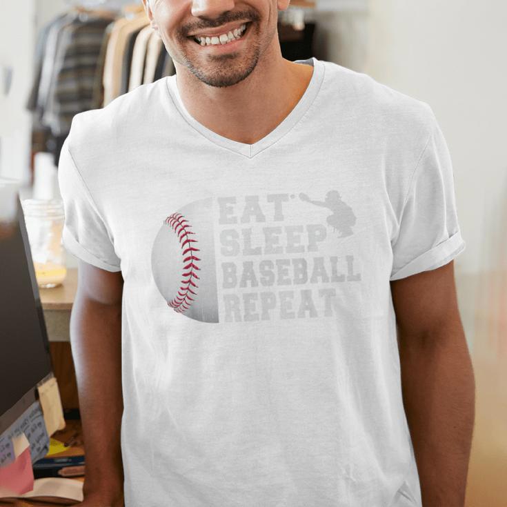 Baseball Catcher Eat Sleep Repeat Youth Boys Men Men's V-Neck T-Shirt
