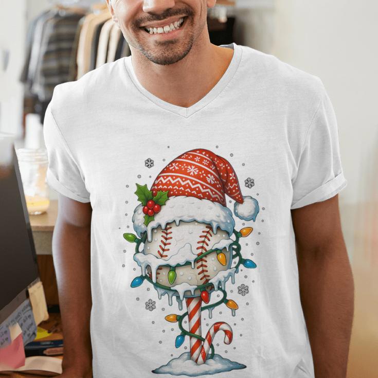 Baseball Christmas Ball Hat Snow Winter Premium Tri-Blend Men's V-Neck T-Shirt
