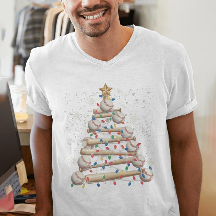 Baseball Christmas Tree Light Xmas Tees Boys Kids Men Men's V-Neck T-Shirt Baseball Christmas Tree Light Xmas Tees Boys Kids Men Men's V-Neck T-Shirt