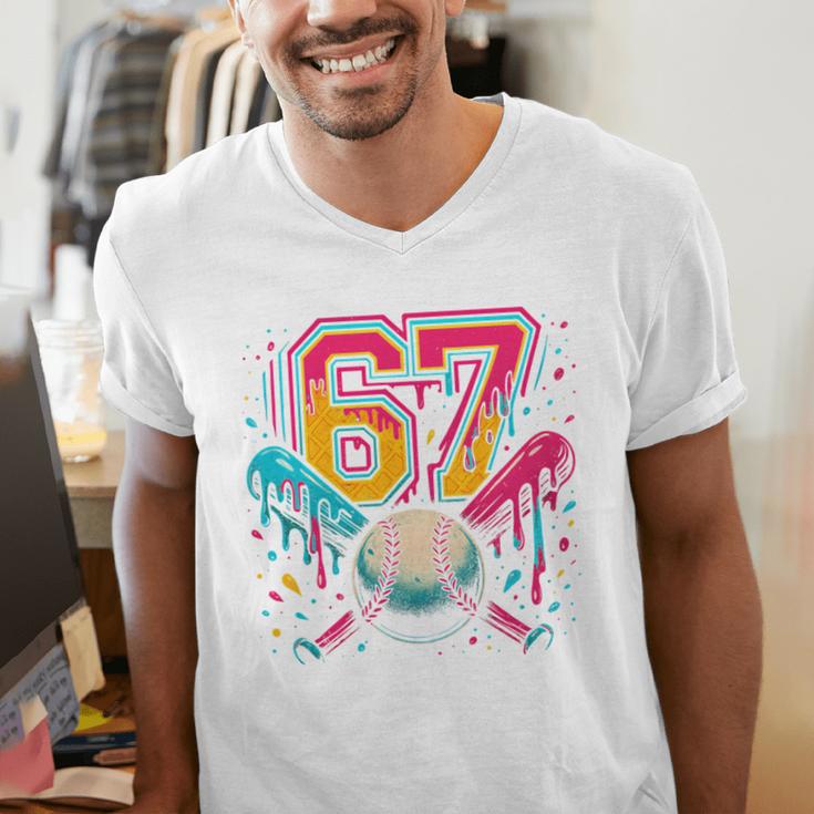 Baseball Drip 6 7 Number 67 Six Seven Meme Boys Kids Men's V-Neck T-Shirt Baseball Drip 6 7 Number 67 Six Seven Meme Boys Kids Men's V-Neck T-Shirt
