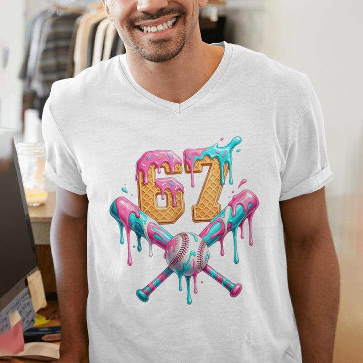Baseball Drip 67 Six Seven Number 67 Player 67th Birthday Men's V-Neck T-Shirt
