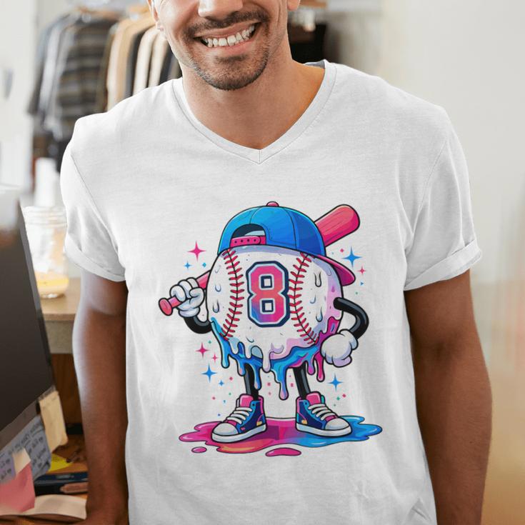 Baseball Drip 8th 8 Year Old Birthday Boys Pitcher Player Men's V-Neck T-Shirt Baseball Drip 8th 8 Year Old Birthday Boys Pitcher Player Men's V-Neck T-Shirt