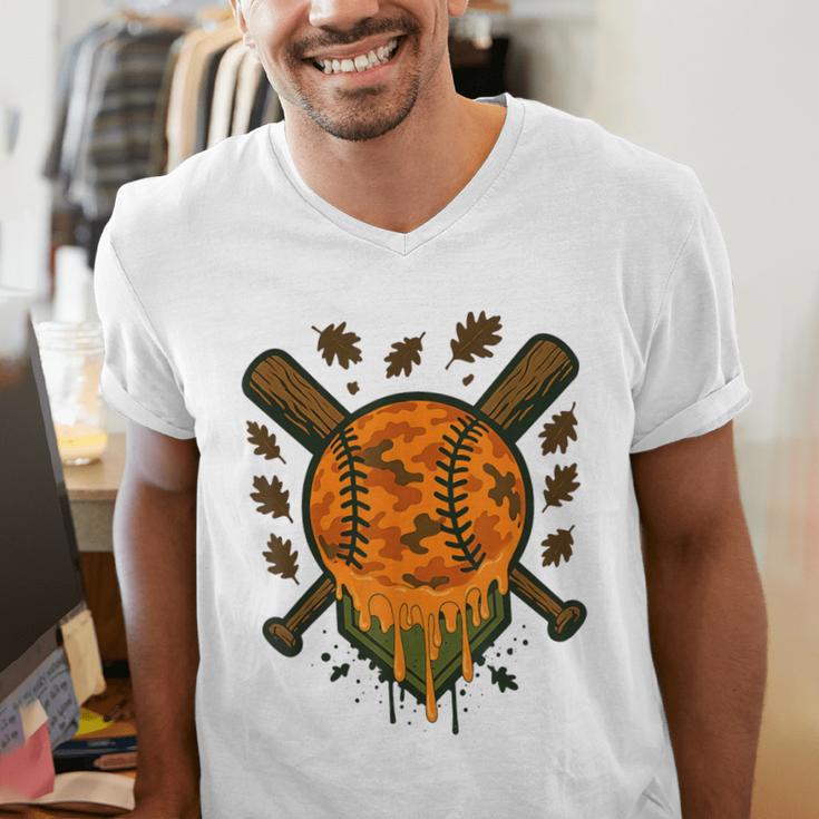Baseball Drip Ice Cream Dripping Blaze Hunter Orange Camo Men's V-Neck T-Shirt Baseball Drip Ice Cream Dripping Blaze Hunter Orange Camo Men's V-Neck T-Shirt