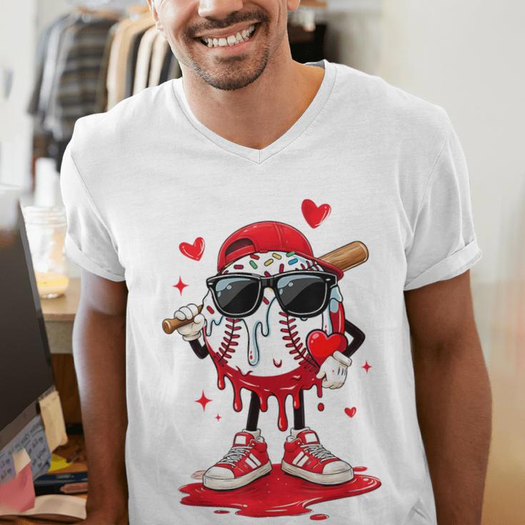 Baseball Drip Ice Cream Sunglasses Boys Youth Kids Valentine Men's V-Neck T-Shirt