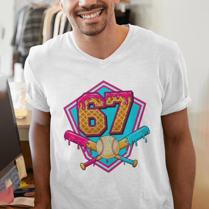 Baseball Drip Jersey Number 67 For Players & 67th Birthday Premium Tri-Blend Men's V-Neck T-Shirt Baseball Drip Jersey Number 67 For Players & 67th Birthday Premium Tri-Blend Men's V-Neck T-Shirt