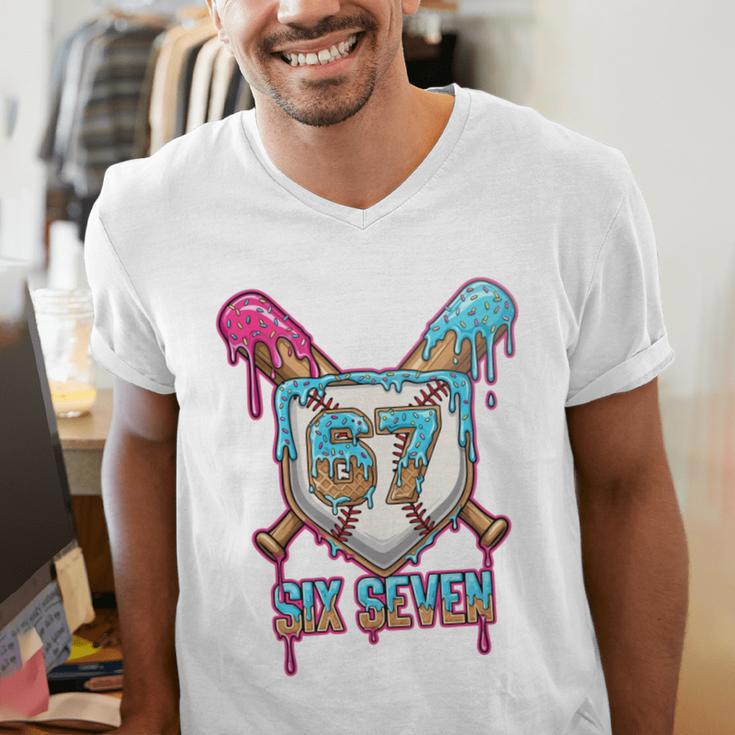 Baseball Drip Number 67 Player 6-7 Six Seven Meme Gen Alpha Men's V-Neck T-Shirt Baseball Drip Number 67 Player 6-7 Six Seven Meme Gen Alpha Men's V-Neck T-Shirt