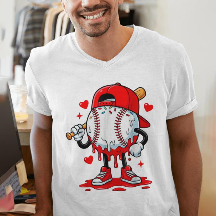 Baseball Drip Valentines Men's V-Neck T-Shirt