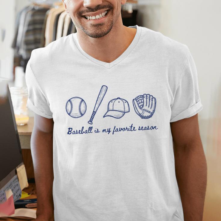Baseball Is My Favorite Season Sports Minimalist Line Art Men's V-Neck T-Shirt