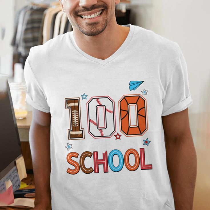 Baseball Football Basketball I Survived 100 Days Of School Men's V-Neck T-Shirt Baseball Football Basketball I Survived 100 Days Of School Men's V-Neck T-Shirt