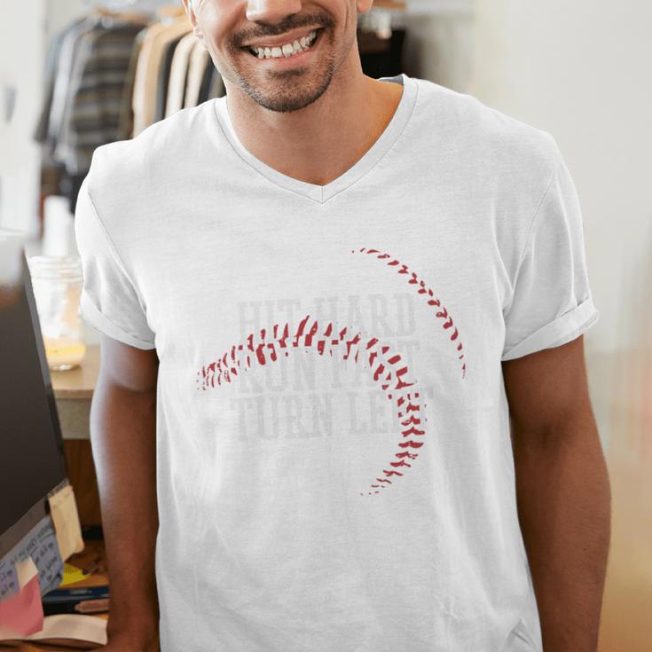 Baseball Hit Hard Run Fast Turn Left Men Boys Kid Teen Youth Premium Tri-Blend Men's V-Neck T-Shirt Baseball Hit Hard Run Fast Turn Left Men Boys Kid Teen Youth Premium Tri-Blend Men's V-Neck T-Shirt