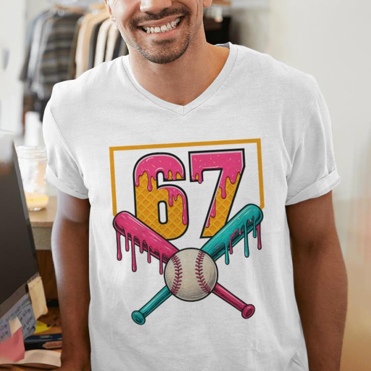 Baseball Ice Cream Drip Number 67 Player 67th Birthday Premium Tri-Blend Men's V-Neck T-Shirt Baseball Ice Cream Drip Number 67 Player 67th Birthday Premium Tri-Blend Men's V-Neck T-Shirt